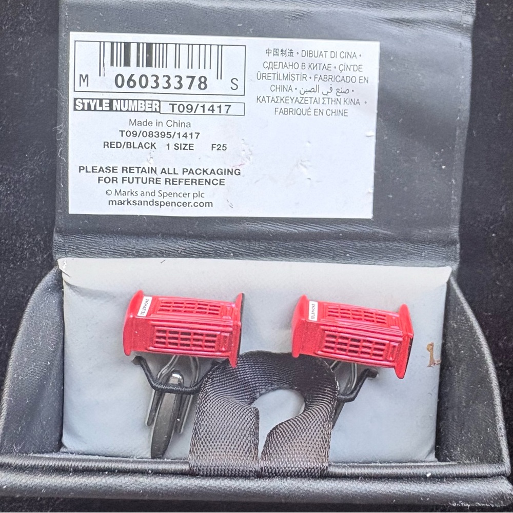 NWT Marks And Spencer Red Telephone Booth Cufflinks with Silver Links